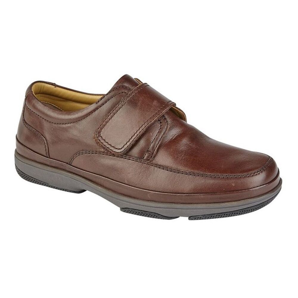 Roamers Mens Leather Wide Fit Touch Fastening Casual Shoes / Brown
